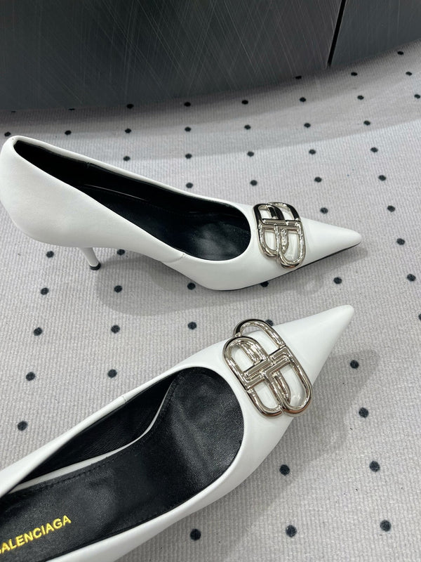HEELED PUMPS 65 MM IN WHITE GLOSSY CALFSKIN SILVER HARDWARE
