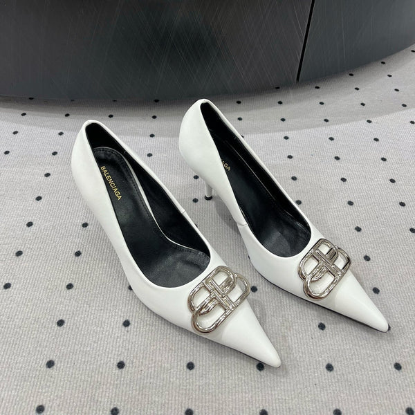 HEELED PUMPS 65 MM IN WHITE GLOSSY CALFSKIN SILVER HARDWARE