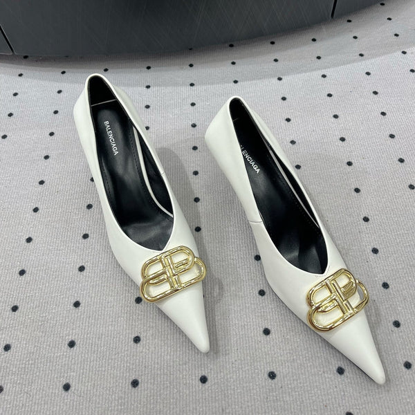 HEELED PUMPS 65 MM IN WHITE SMOOTH LAMBSKIN GOLD HARDWARE