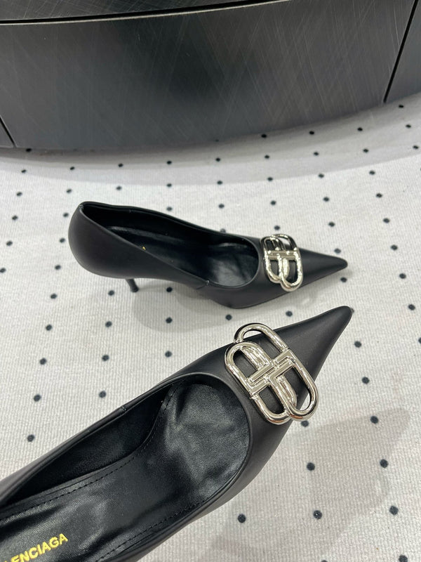 HEELED PUMPS 65 MM IN BLACK SMOOTH LAMBSKIN SILVER HARDWARE
