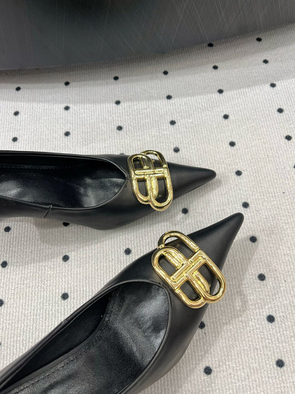HEELED PUMPS 65 MM IN BLACK SMOOTH LAMBSKIN GOLD HARDWARE