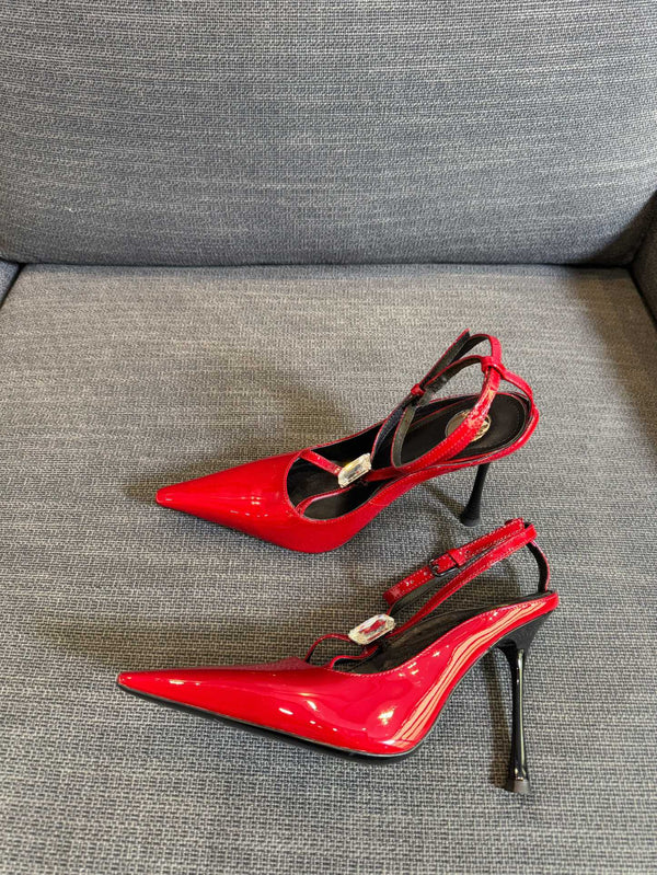 HIGH SANDAL ATTACHED GEM IN RED GLOSSY CALFSKIN