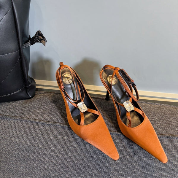 HIGH SANDAL ATTACHED GEM IN TANGELO ORANGE SILK