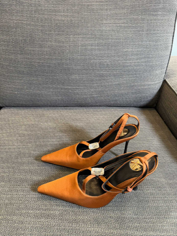 HIGH SANDAL ATTACHED GEM IN TANGELO ORANGE SILK