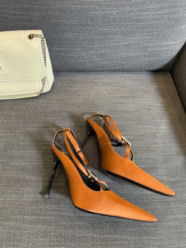 HIGH SANDAL ATTACHED GEM IN TANGELO ORANGE SILK