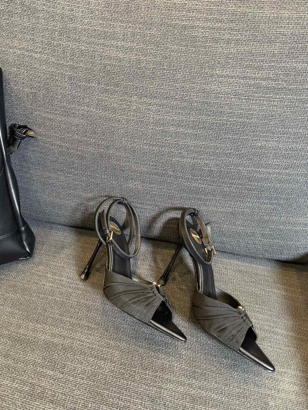 LOLA HIGH SANDALS IN BLACK SMOOTH LAMBSKIN AND DRAPED JERSEY