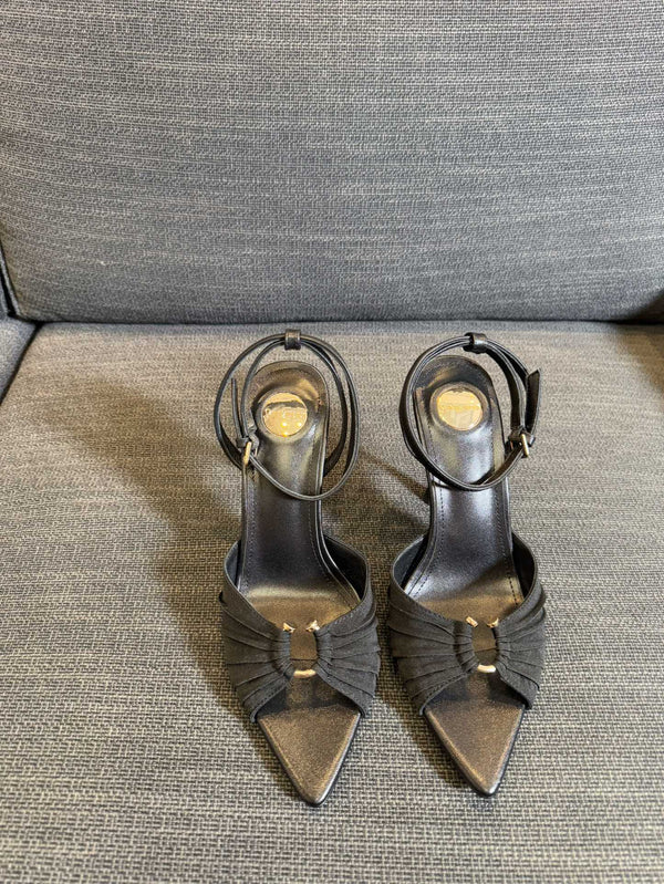 LOLA HIGH SANDALS IN BLACK SMOOTH LAMBSKIN AND DRAPED JERSEY