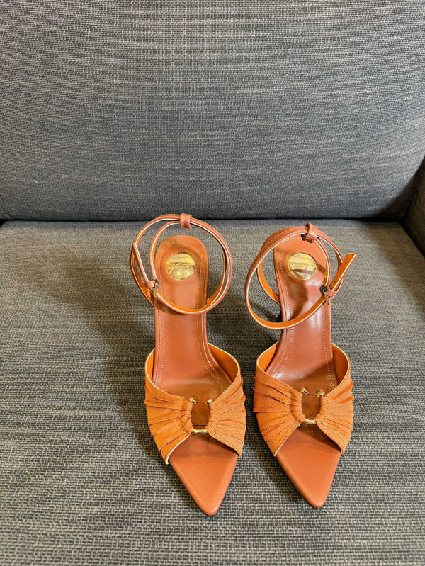 LOLA HIGH SANDALS IN TANGELO ORANGE SMOOTH LAMBSKIN AND DRAPED JERSEY