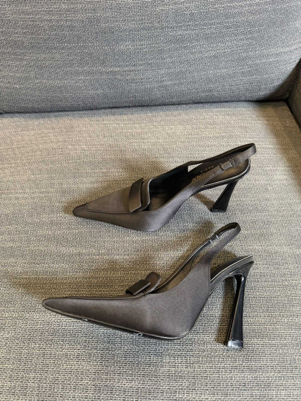 POINTED-TOE SLINGBACK PUMPS IN BLACK SILK