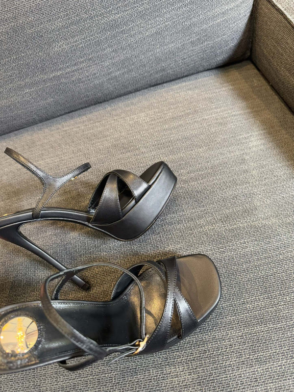 DEBBIE PLATFORM SANDALS IN BLACK SMOOTH LAMBSKIN