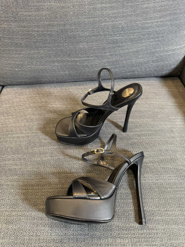 DEBBIE PLATFORM SANDALS IN BLACK SMOOTH LAMBSKIN