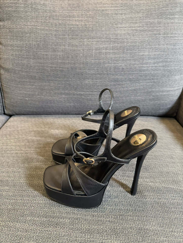 DEBBIE PLATFORM SANDALS IN BLACK SMOOTH LAMBSKIN