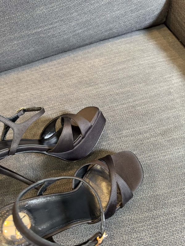 DEBBIE PLATFORM SANDALS IN BLACK SATIN