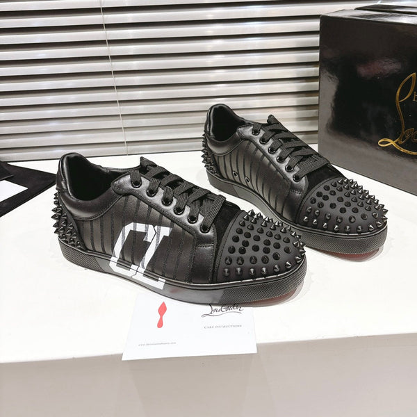 CL 25 Stud Print Sneaker Black Fabric Leather 323161