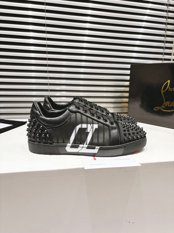 CL 25 Stud Print Sneaker Black Fabric Leather 323161