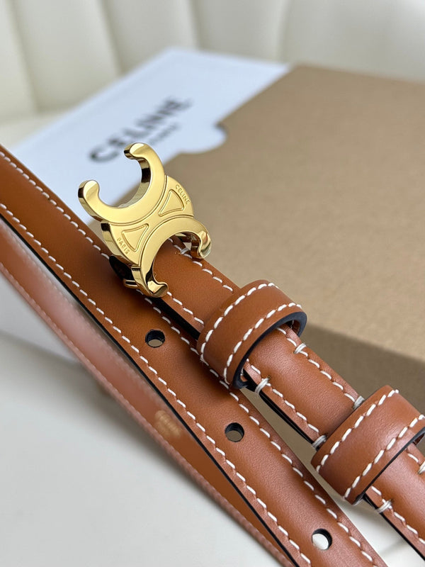 MINI TRIOMPHE BELT 13 MM BRONZE BROWN LEATHER GOLD HARDWARE