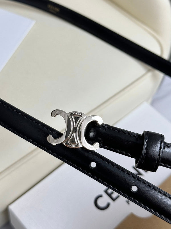 MINI TRIOMPHE BELT 13 MM BLACK LEATHER SILVER HARDWARE