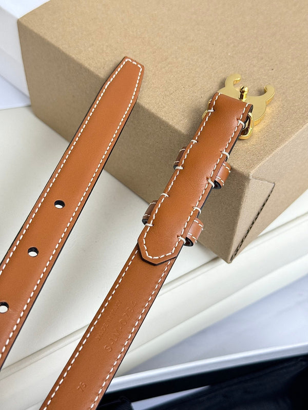 SMALL TRIOMPHE BELT 18 MM BRONZE BROWN LEATHER GOLD HARDWARE