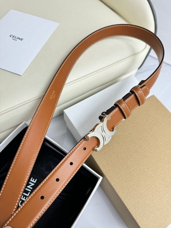 SMALL TRIOMPHE BELT 18 MM BRONZE BROWN LEATHER SILVER HARDWARE