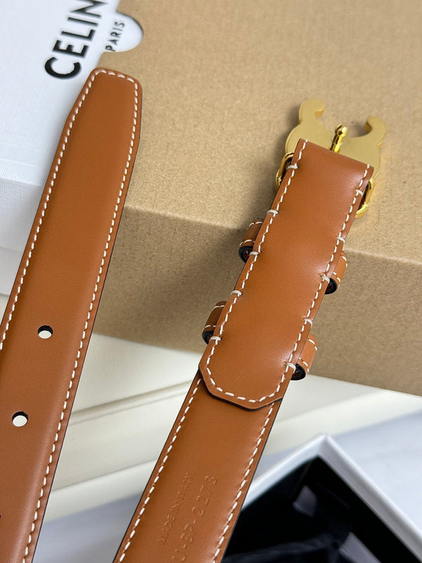 MEDIUM TRIOMPHE BELT 25MM BRONZE BROWN LEATHER GOLD HARDWARE