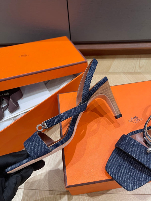 SANDALO GLAMOR 75 DENIM IN PELLE DI VITELLO