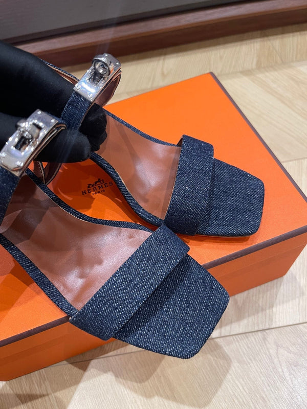 SANDALO GLAMOR 75 DENIM IN PELLE DI VITELLO