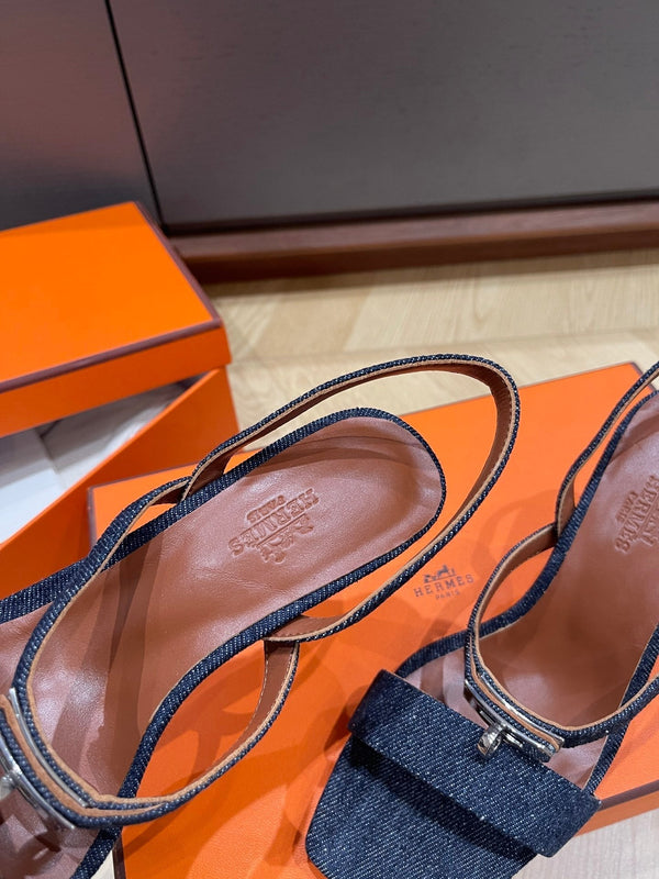 SANDALO GLAMOR 75 DENIM IN PELLE DI VITELLO