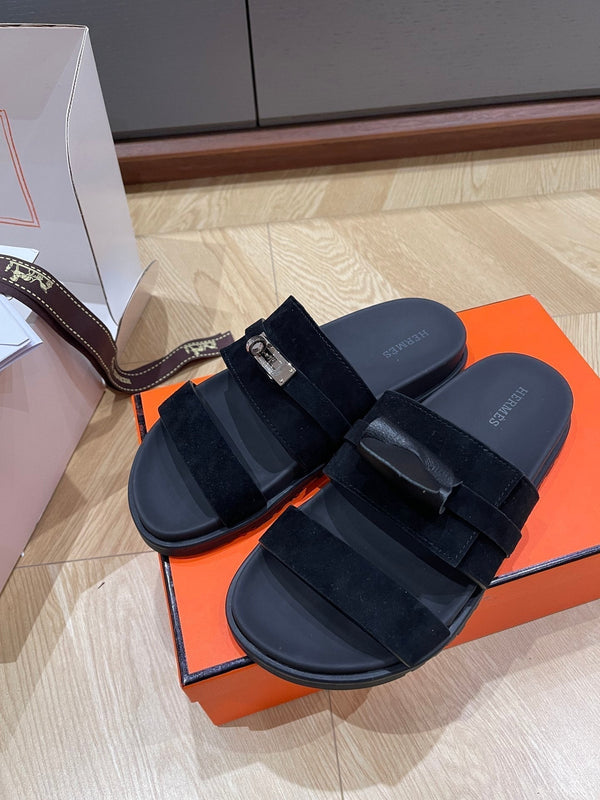 HM 25 Jackson Sandal Black Suede Calfskin