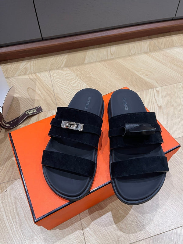 HM 25 Jackson Sandal Black Suede Calfskin