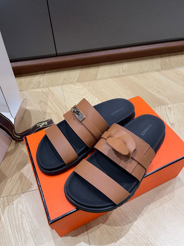 HM 25 Jackson Sandal Brown Black Calfskin