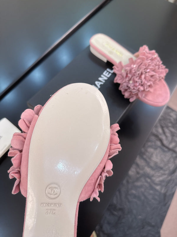 CC 25C Mules Pink Suede Strass