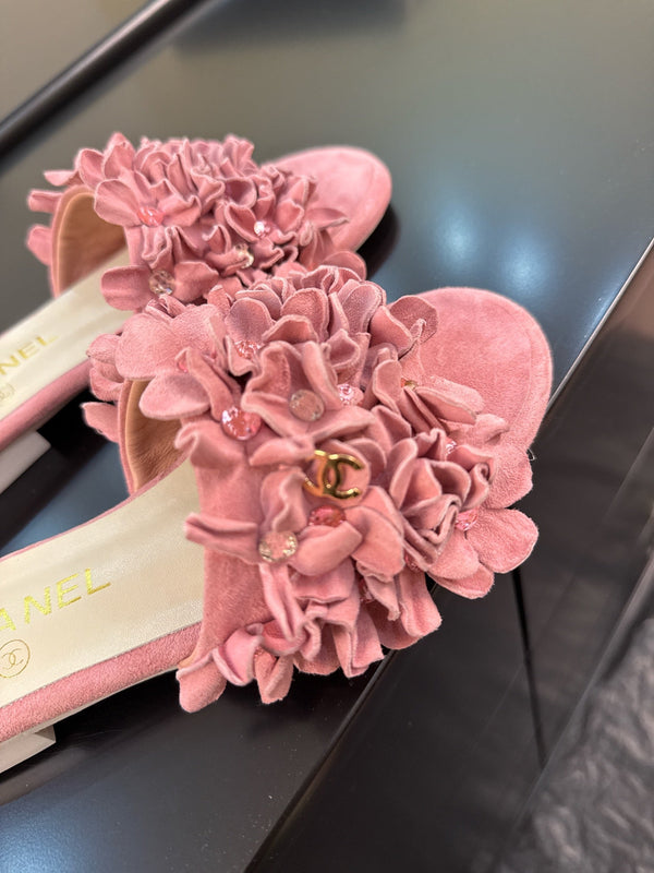 CC 25C Mules Pink Suede Strass