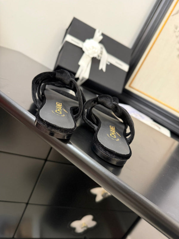 CC 25C Three Strap Mule Black Velvet fabric 233559