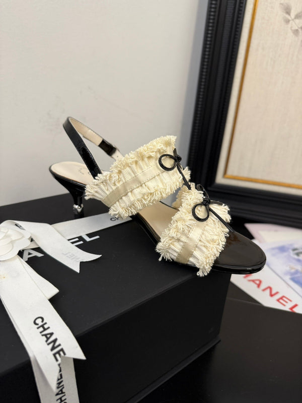 cc25 slingback sandal ̣65mm bow black grosgrain white canvas 233589