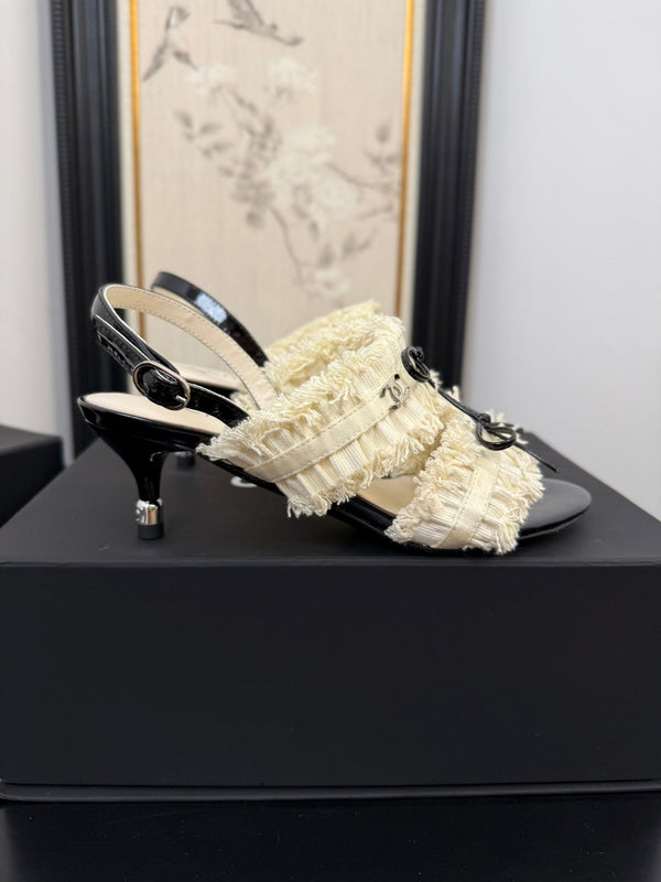 cc25 slingback sandal ̣65mm bow black grosgrain white canvas 233589