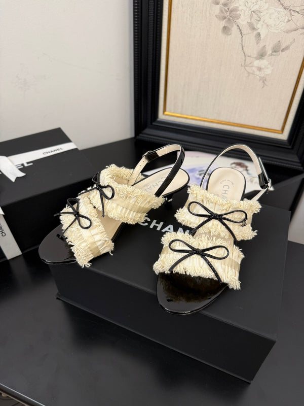 cc25 slingback sandal ̣65mm bow black grosgrain white canvas 233589