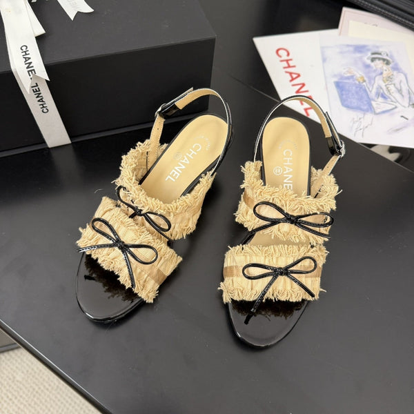 cc25 slingback sandal ̣65mm bow black grosgrain gold canvas 233590