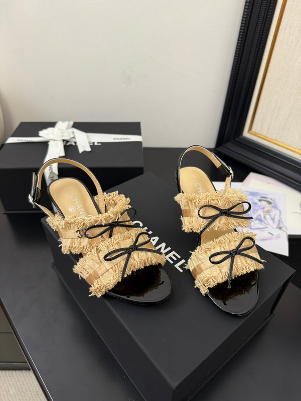 cc25 slingback sandal ̣65mm bow black grosgrain gold canvas 233590