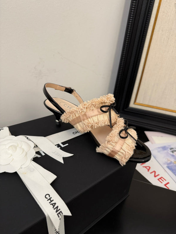 cc25 slingback sandal ̣65mm bow black grosgrain beige canvas 233591