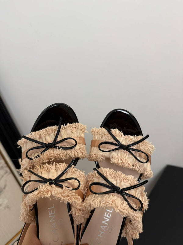 cc25 slingback sandal ̣65mm bow black grosgrain beige canvas 233591