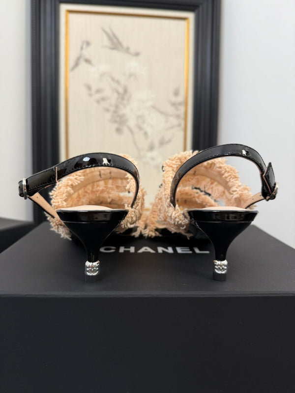 cc25 slingback sandal ̣65mm bow black grosgrain beige canvas 233591