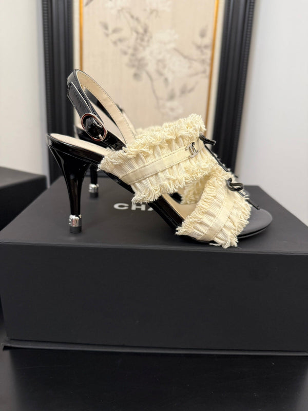 cc25 slingback sandal ̣90mm bow black grosgrain white canvas 233593