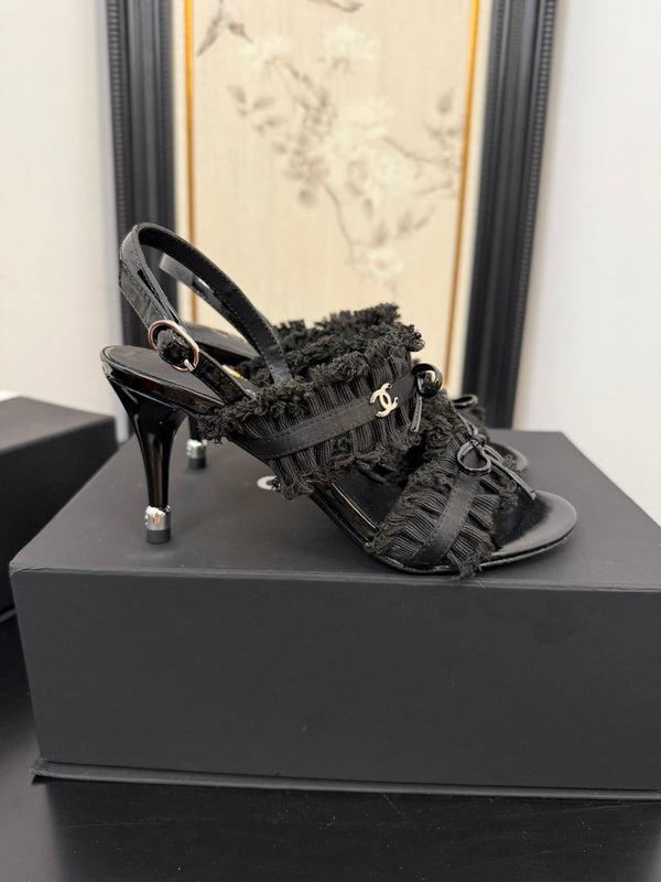 cc25 slingback sandal ̣90mm bow black grosgrain canvas 233596