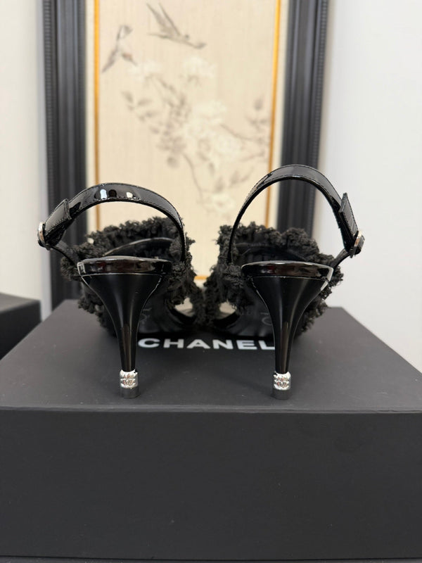 cc25 slingback sandal ̣90mm bow black grosgrain canvas 233596