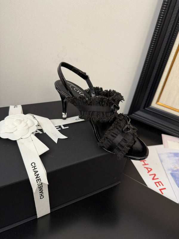 cc25 slingback sandal ̣90mm bow black grosgrain canvas 233596