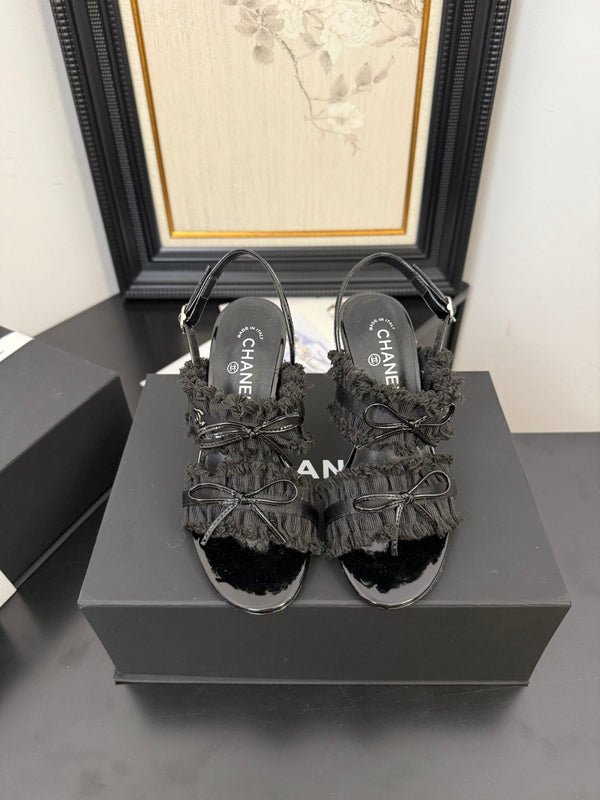 cc25 slingback sandal ̣90mm bow black grosgrain canvas 233596