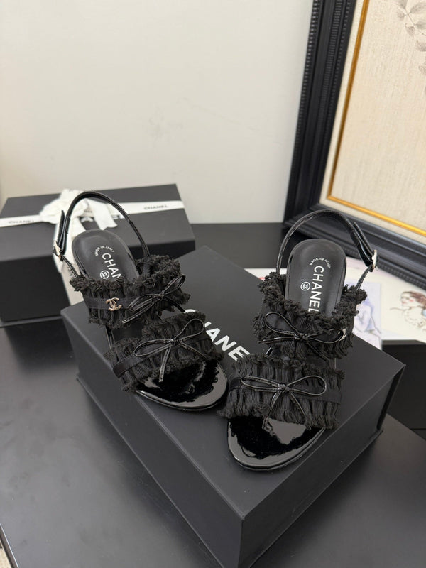 cc25 slingback sandal ̣90mm bow black grosgrain canvas 233596