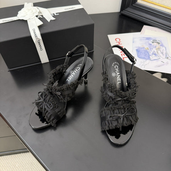 cc25 slingback sandal ̣90mm bow black grosgrain canvas 233596