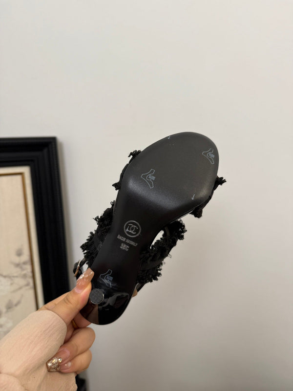 cc25 slingback sandal ̣90mm bow black grosgrain canvas 233596