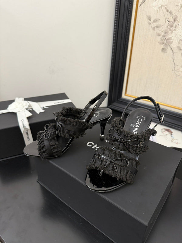 cc25 slingback sandal ̣90mm bow black grosgrain canvas 233596